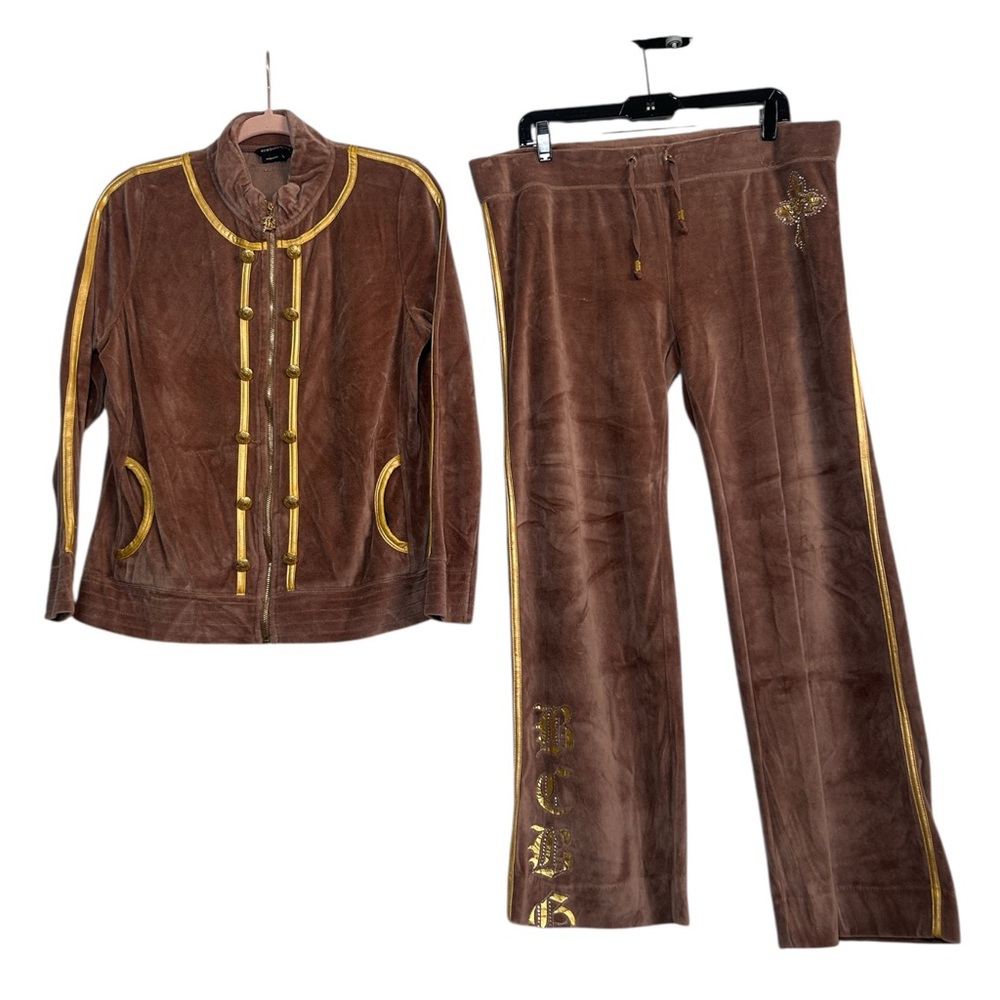 BCBGMaxAzria Brown Jogger Set with Gold Accents